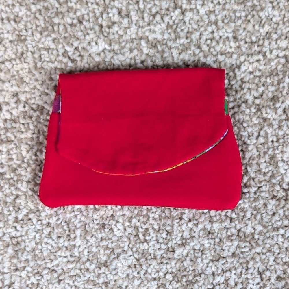 Handmade Red Fabric Pocket Wallet Rainbow Psychedelic Swirl Card Holder Snap